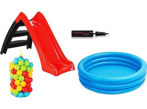 Vardem Slide Game Set (Blue Pool/6 cm 100'lü Game Pool Ball/Pump/Red Slide)