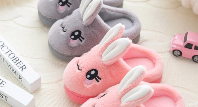 Baby Girls Cotton Slippers 2021 New Winter Children's Cute Rabbit Plush Slippers Boys Home Indoor Shoes Furry Kids Slippers