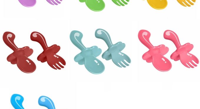 Hot Sale 7 Colors 2PCS/Pack Baby Fork Spoon Set Short Handle Baby Training Spoon Safety PP Children Tableware