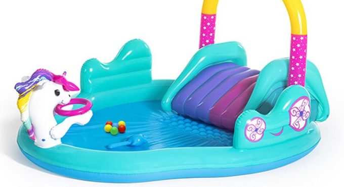 Unicorn shape children's inflatable swimming pool garden with slide pool interesting baby sand pool ocean ball pool