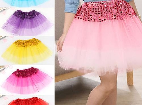 Cute Girl Kid Dancewear Tulle Sequin Princess Skirt Dance Party Pettiskirt