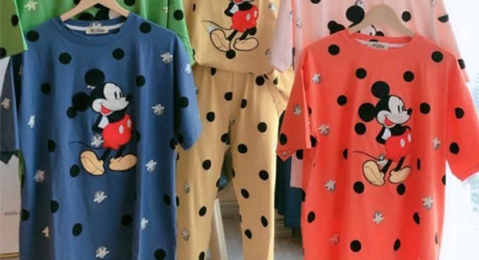 Disney Mickey Dot Summer Milk Silk Mickey Mouse Pajamas Women's Short Sleeve Trousers Cartoon Mickey Ms. Loose Home Service