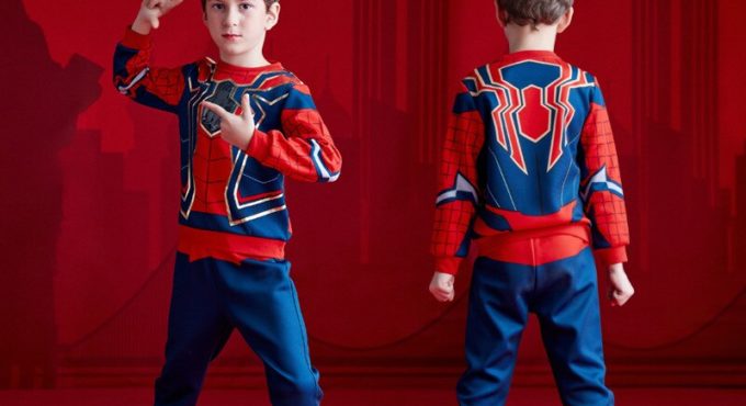 Spider-man long-sleeved suit, round neck hoodie, children's suit, boy's suit, Marvel Comics Authentic Hero performance Suit