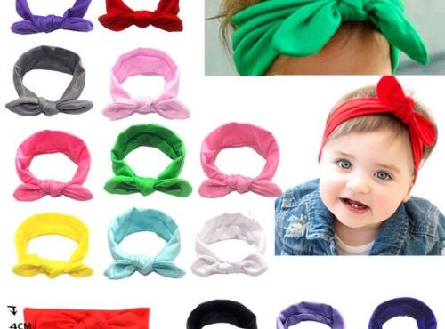 New Baby Girls Princess Elastic Candy Solid Color Headdress Kids Baby Cloth Bunny Ears Hair Band Bowknot Cute Fashion