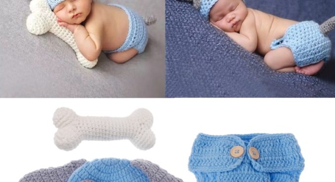 Newborn Photography Props Lovely Dog Costume Set knitting studio photography Cute photography clothes