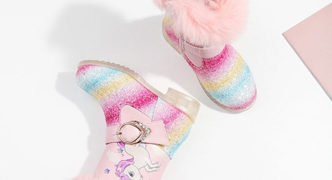 Toddler Girls Unicorn Princess Boots for Baby Girls Glitter Fleece Snow Boots Children Ivory White Shoes Winter Warm Christmas