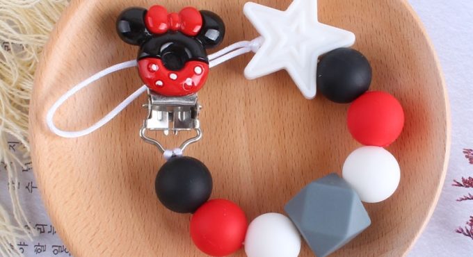 1Pcs Mouse Head Pacifier Clip Plastic Silicone Beads Baby Soother Teething Pacifier Clips Nipple