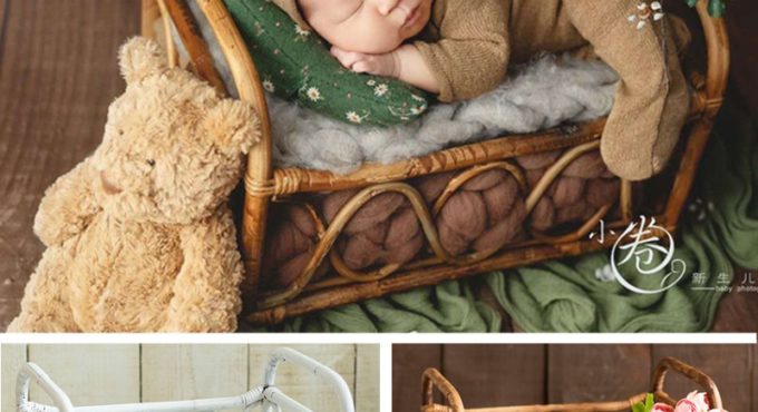 Baby Photography Basket Handmade Idyllic Retro Small Rattan Bed Newborn Photography Props Furniture for Photo Shoot Accessories