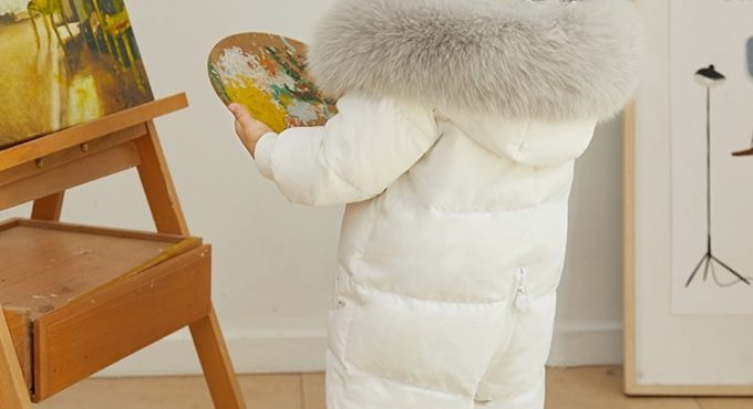 Russian Winter Infant Baby Snowsuit Real Fox Fur Collar Kids Boys Girls Rompers White Duck Down Filling Thick Warm Down Coat