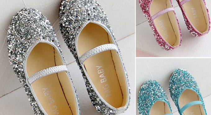 Children's Fashion Shoes For Girls Kids Doll Children Dress With Rhinestone Crystal Flats Pearls Princess Wedding Party