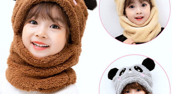 Winter Children Hat Plus Fleece Kids Caps Cartoon Hat For Girls Boys Scarf Thicken Cap Newborn Photography Baby Stuff