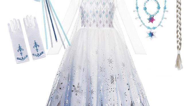 Snow Queen 2 Halloween Party Costume for Girls White Elsa Long Dress Princess Frozen 2 Vestido Disney Cosplay Carnival Clothing