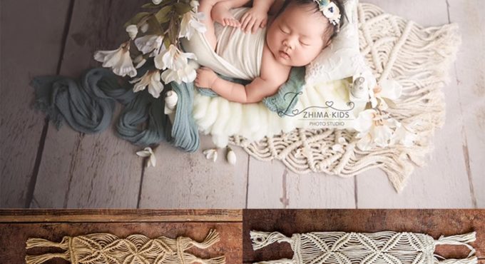 Ylsteed Newborn Photography Backdrop Blanket Bohemian style Hand Knitting Hemp Rope Blanket for Newborn Shooting Baby Photo Prop