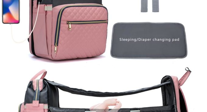 New Design 3 in 1 LeQueen USB Diaper Bag Baby Crib Foldable Sleeping Bed, with Changing Pad, Sunshine Shade