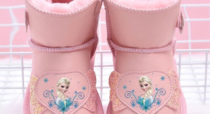 Disney Children snow boots waterproof non-slip leather boots thickened warm cartoon cotton boots girls short boots