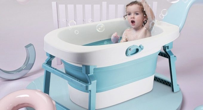 Portable Bathtub Sensor Baby Tub Folding Bath Barrel Child Bathtub Swimming Barrel Home Large Newborn Can Sit baby bath chair