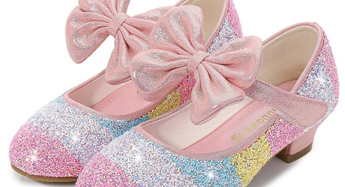 Girls Leather Shoes Princess Shoes Children Shoes round-Toe Soft-Sole Big girls High Heel Princess Crystal Shoes Single Shoes