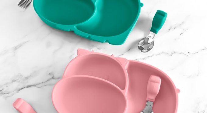 Cow Silicone Baby Feeding Silicone Plate Kids Bowl For Breakfast Nursning Feeding Tableware Set With Spoon Fork Set