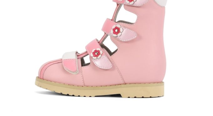 Girls Summer Sandals High-Top Kids Orthotic Shoes With Flower Hard Heel Design Closed-Toe Arch Support Princess Footwear