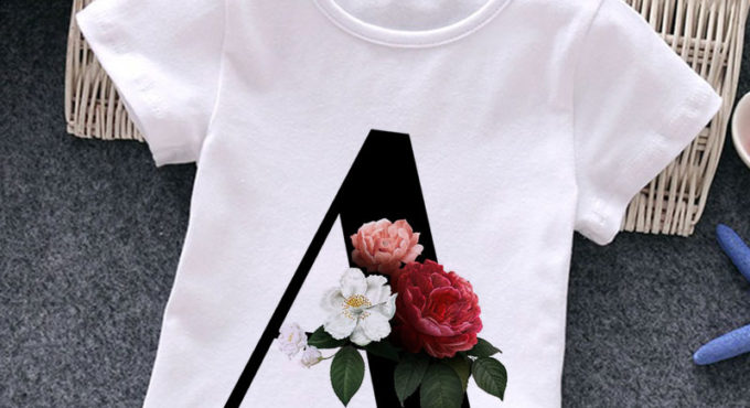 Unisex Summer New T-shirt Fashion Alphabet Girls Tshirts Harajuku Retro Boy Tshirt Flowers Element Nice Round Neck Kids Tshirt