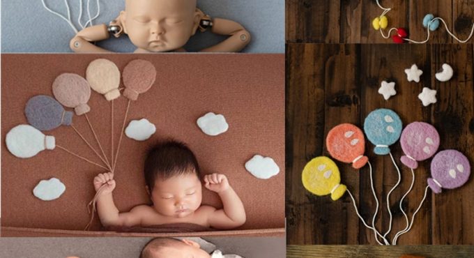 1 Set Newborn Photography Props Handmade Wool Felt Star Moon Balloon Infant Baby Photo Studio Shooting Photography accessories