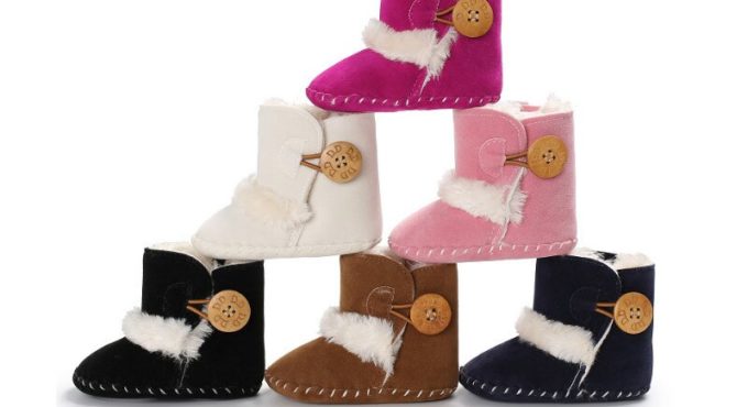 Newborn Infant Baby Girls Snow Boots Winter Warm Baby Non-slip Shoes Solid Button Plush Ankle Cotton Shoes For 0 To 6 Months