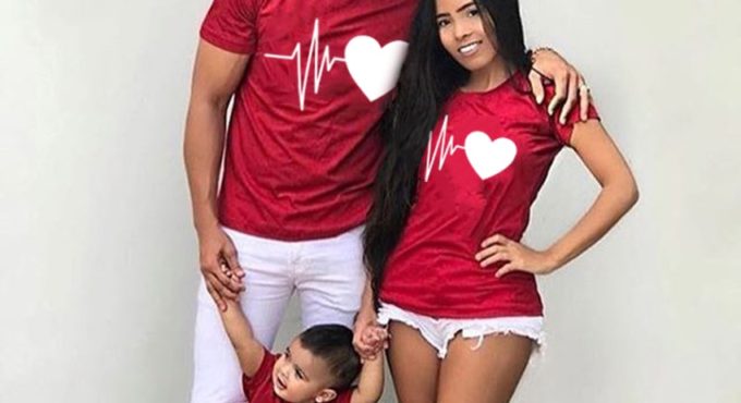 Heartbeat Outfits Christmas Family Matching T-shirt lovely Mom Dad Kids Me Baby Outfit Mother Daughter Son Girl Boys Clothes