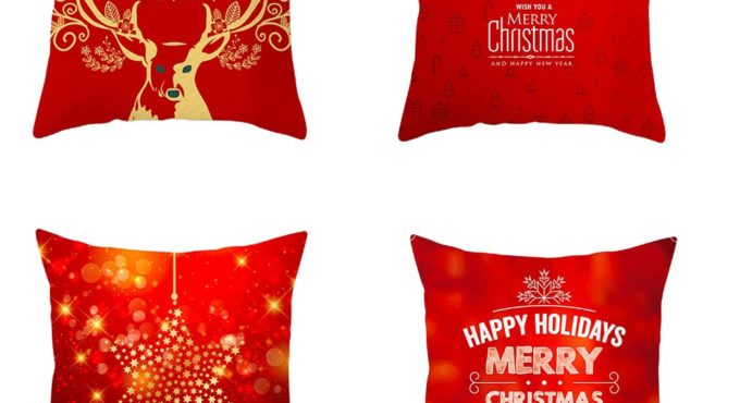 Christmas Cushion Cover 45*45 Red Merry Christmas Printed Polyester Decorative Pillows Sofa Home Decoration Pillowcase