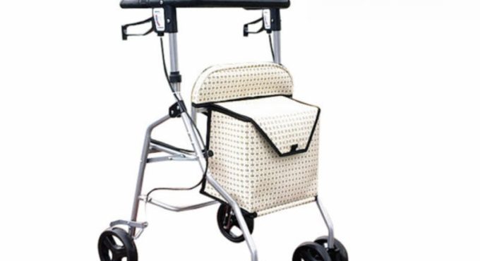 Elderly Walker Shopping Trolley, Leisure Stroller Folding Cart With Seat For Indoor&Outdoor