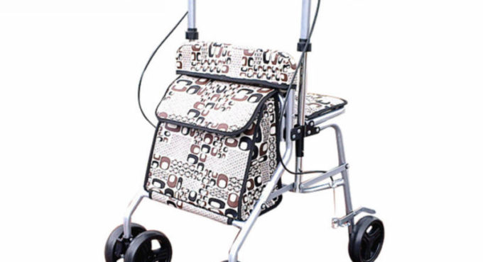 Four Wheel Seniors Roller Walker With Seat & Brake, Lightweight Foldable Elderly Wheelchair, Portable The Aged Stroller