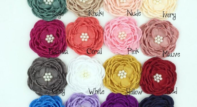 100Pcs/Lot 4" Layered Satin Flowers Without Hair Clips DIY Crafting Accessories Handmade Flower Pearl Hair Band Clips Sashes