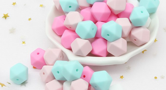 Cute-idea 14mm 1000pcs Baby Toy Hexagon Silicone Beads BPA Free, Nursing Accessories Teething Handmade for infant products