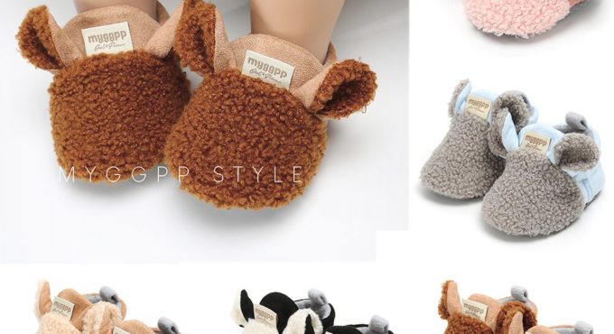 New Toddler Newborn Baby Crawling Shoes Autumn Winter Boy Girl Lamb Slippers Prewalker Trainers Fur Animal Ears First Walker