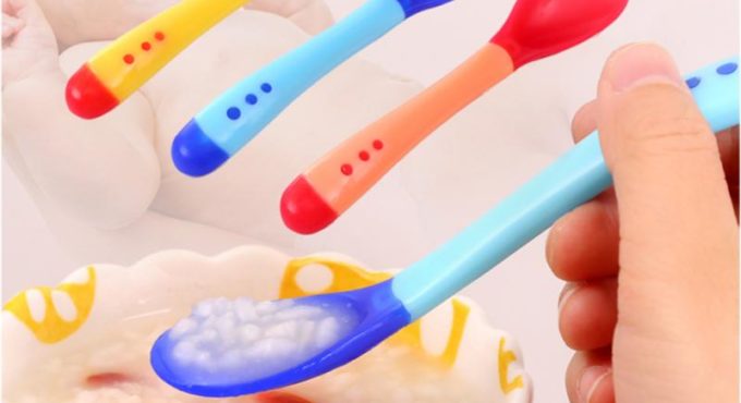 3 Pcs Baby Feeding Slip-resistant Tableware Temperature Sensing Silicon Spoon Dinnerware Cutlery Utensils Solid Feeding Newborn