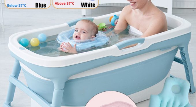 Portable Folding Bathtub Adult Child Bath Barrel Household Spa Bathtub Plastic Large Full Body Wash Bath Barrel Tub with Cushion