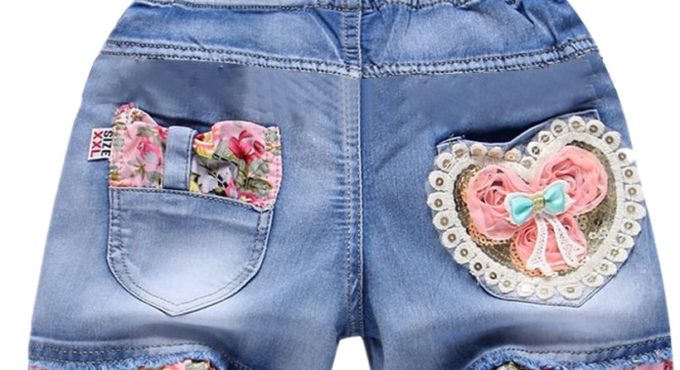 New Summer Kids Short Denim Shorts For Girls Fashion Girl Short Princess Jeans Children Pants Girls Shorts Flower Girls Clothing