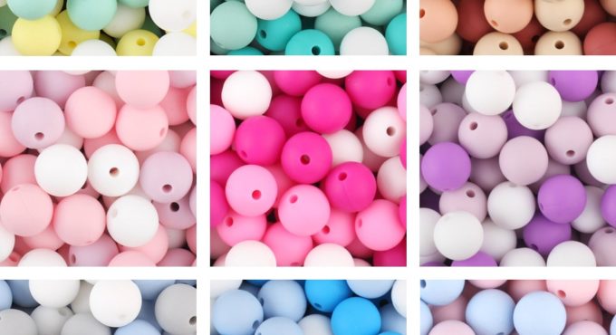 Keep&Grow 60Pcs Silicone Beads 12MM Food Grade Teething Necklace Round Perle Silicone Teether Beads Chewable Nursing Baby Toys