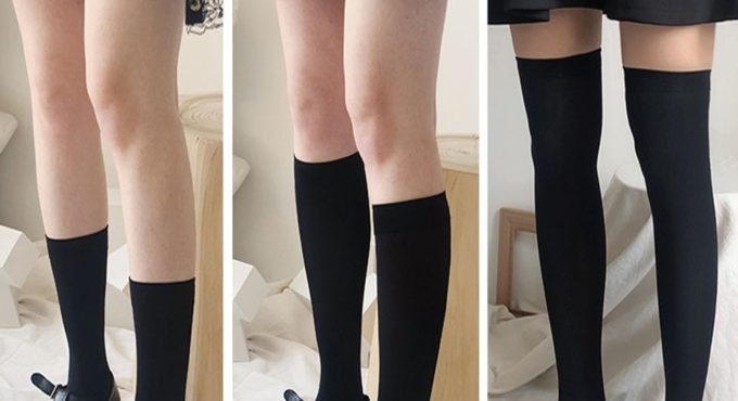 1 Pair Classic All-match Black and White Over The Knee Calf Socks Women Socks Stockings Knee High Socks Four Seasons Can Wear