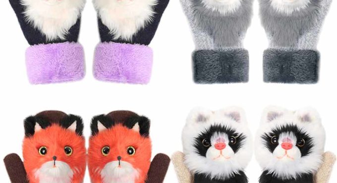 Animal Cat Dog Panda Raccoon Design Winter Warm Gloves 22cm Long Cute Girls Mittens Full Fingers Fashion Soft Princess Guantes