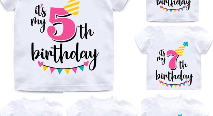 Girl Birthday Cartoon T Shirt for Girls Tshirt number 2 3 4 5 6 7 8 Graphic Kids Clothes Boys Letter Print Summer Short Sleeved