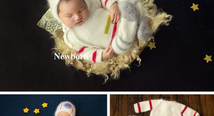 Newborn Photography Outfit Boy Astronaut Theme Jumpsuit Hat Mink Suit Baby Photo Shoot Costume Bebes Accesorios Recien Nacido