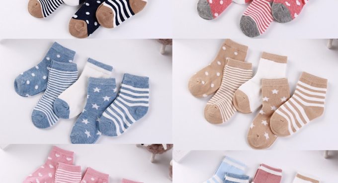 5 Pairs/lot 0 to 6 Years Kids Soft Cotton Socks Boy Girl Baby Cute Cartoon Warm Stripe Dots Fashion School Socks Autumn Winter