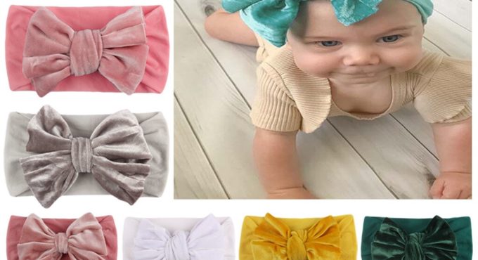 European and American new style kids baby girls gold velvet 11-color stretch headband baby bow wide version hair accessories