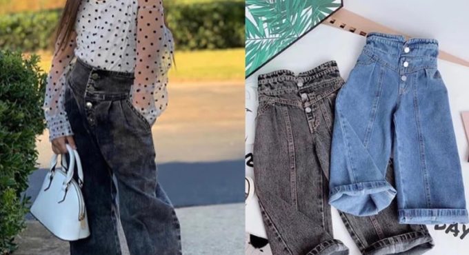 Girls Wide-legged Jeans Spring And Autumn Children Loose Straight Soft Denim Pants Chubby Kid High Waist Jeans