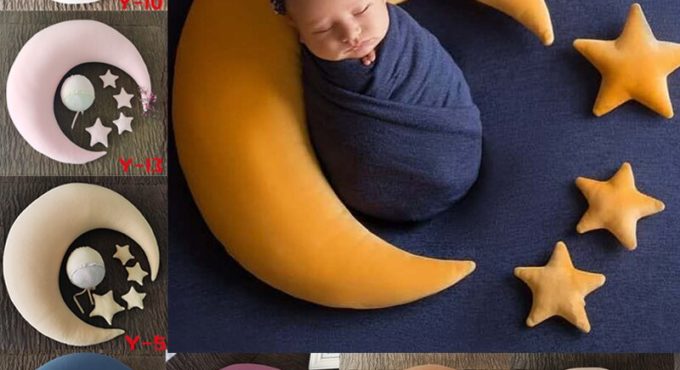 Newborn Baby Hat Posing Beans Moon Pillow Stars Set Fashion Newborn Photography Props Infants Photo Shooting Accessories