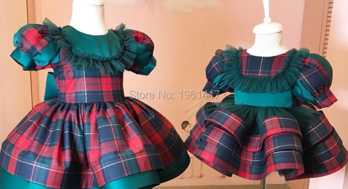 Girls Dress New Year Children Party Dress Christes Dress Kids Dresses for Girls Birthday Party Plaid Dress AG0292