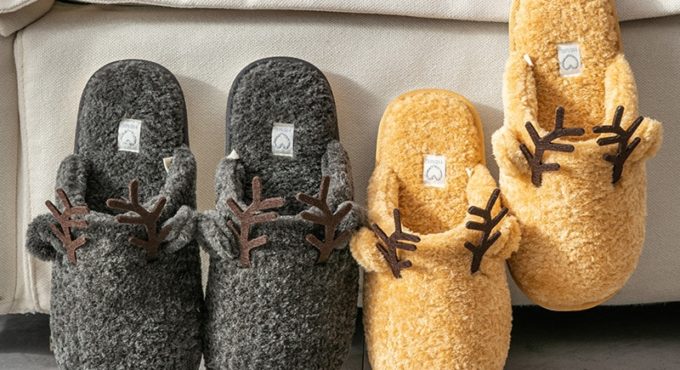 Couples Home Leisure Indoor Anti-slip Winter Warm Thick-soled Soft-soled Antlers Winter Cotton Slippers Women Warm Slippers