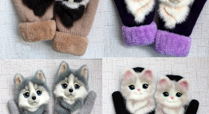 Hot Animal Cat Dog Panda Racoon Design Kid Winter Warm Gloves 22cm Long Cute Girl Mittens Full Fingers Fashion Princess Guantes