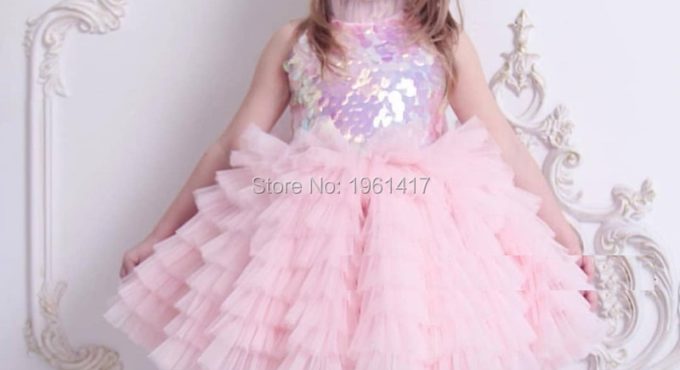 Cute Tutu Infant Girls Dresses Puffy Tulle Pink Sequined Children Birthday Dress Kids Clothes New Year Christmas Dress