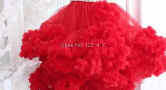 New Red Flower Girl Dresses for Wedding Ball Gown Cloud Beaded Waist Kids Pageant Gowns for Special Occasion Custom Made